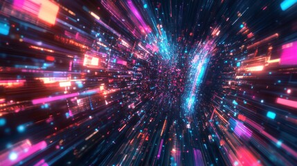 Poster - Abstract Background of Vibrant Light Streaks and Glowing Particles