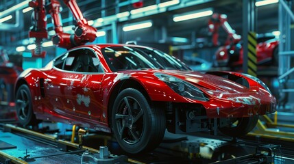 Poster - Robots Installing Windshield on Car in Industrial Setting