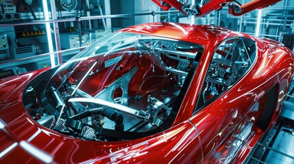 Poster - Robots Installing Windshield in Modern Automotive Factory