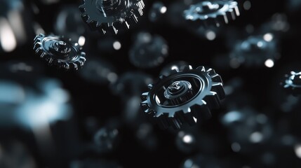Poster - Abstract 3D gears floating in space, each gear representing a different aspect of business management and workflow optimization.
