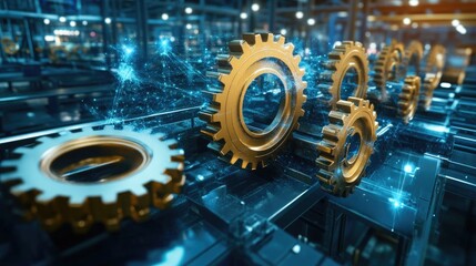 Poster - Industrial gears working in harmony, representing economic growth and collaboration in a dynamic economy.