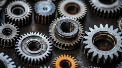 Poster - Multiple gears in motion, representing the cooperation and forces that drive economic development.
