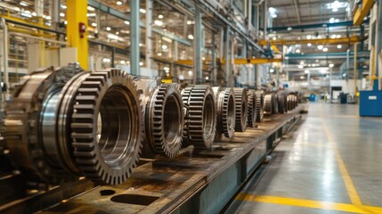 Poster - Multiple gears turning in unison in a clean, modern environment, illustrating the efficiency and coordination of business processes.