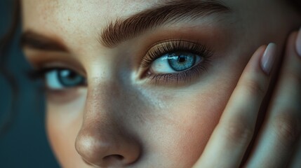 Canvas Print - Young woman touching her face isolated