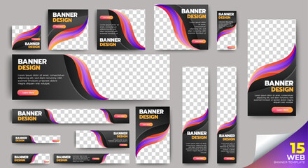 Poster - business web banners template design with image space. vector	