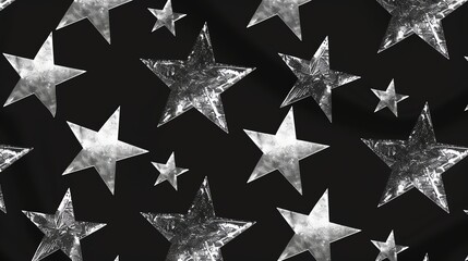 Wall Mural - metallic silver stars on a black background, creating a simple and elegant pattern.