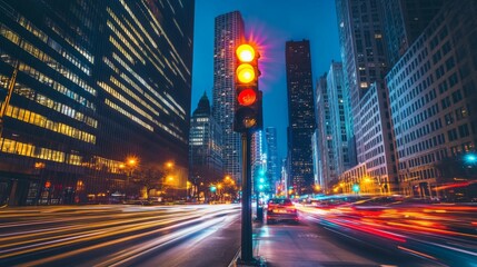 Aufkleber - Vibrant City Night with Traffic Light and Movement