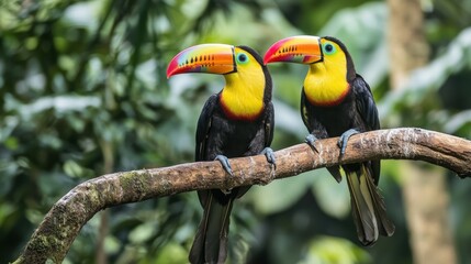 Toucan in Tropical Forest: Wildlife Encounter with Keel-billed Toucan Pair in Central America