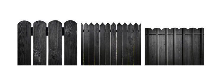 Poster - A black wooden fence with rounded and pointed tops against a white background.