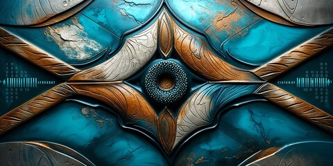 Wall Mural - Abstract blue and gold geometric pattern with intricate details.