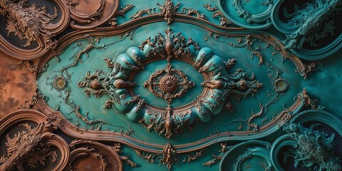 Wall Mural - Ornate ceiling detail with turquoise and gold accents.