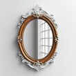 © Teerasak - An isolated antique mirror with a decorative frame, reflecting elegance and charm, isolated on white background.