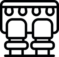 Poster - Simple vector icon of two seats facing forward with open luggage compartments above them
