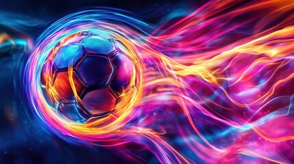 A soccer ball with a vibrant, abstract design.