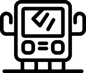 Poster - simple black line art icon of a modern tramcar with open doors, representing public transport in urb