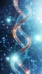 Poster - glowing dna double helix structure on a blue background, genetic engineering and genomics concept.