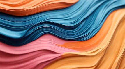 Sticker - Abstract image featuring colorful flowing waves in shades of blue, orange, and pink, resembling layered paper or fabric with a smooth, textured appearance.