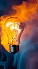 Poster - Illuminated light bulb with vibrant flames and smoke