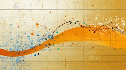 Poster - Abstract Gold Wave with Colorful Splashes and Lines