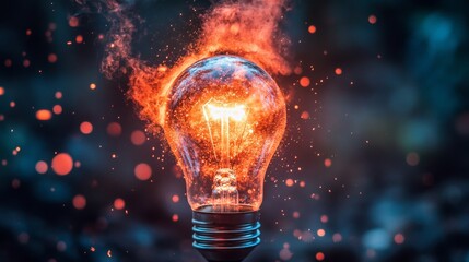 Poster - Glowing Light Bulb with Fiery Sparks