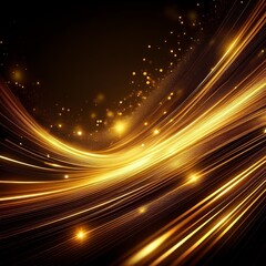 Wall Mural - abstract golden light streaks and glowing particles on a black background