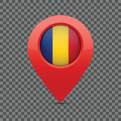 Poster - romanian flag pin for maps and navigation systems to mark current location. user interface icon desi