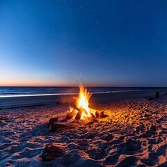 Wall Mural - campfire on the sandy beach at night tversted denmark