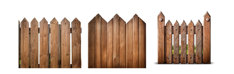 Poster - Three different views of a wooden fence with pointed tops.