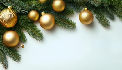 Sticker - a festive arrangement of golden decorations among lush green pine branches