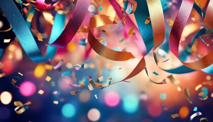 Wall Mural - ribbons and confetti falling in a joyous celebration with vibrant colors and shimmering lights