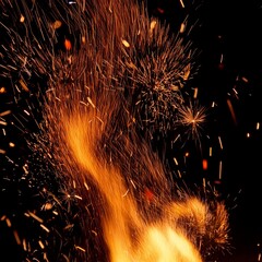 Wall Mural - detail of fire sparks isolated on black background