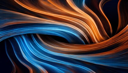 Wall Mural - abstract digital art featuring colorful wave patterns in blue and orange hues against a dark background