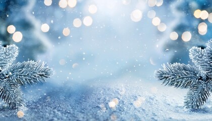 Sticker - winter holiday background with frozen fir glitter