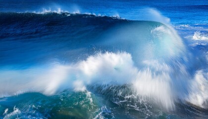 Wall Mural - vibrant painting of a powerful ocean wave crashing with blue and white hues capturing the essence of