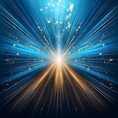 Wall Mural - mesmerizing blue light burst abstract rays on dark blue with cyan and gold sparkles