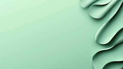 Poster - Abstract green background with flowing ribbon-like paper curls on the right side, creating a minimalist and elegant design on a light green backdrop.