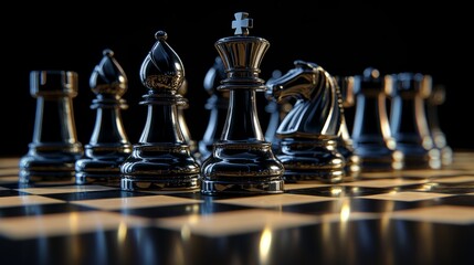 a chess board with a black and silver king and pawns