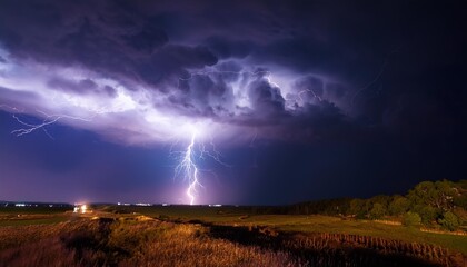 Wall Mural - huge thunderstorm hits at night
