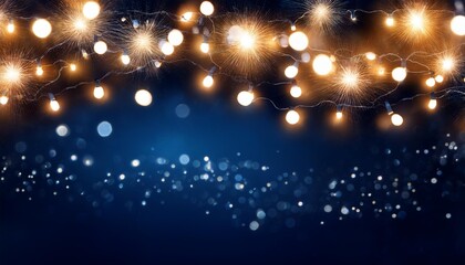 Wall Mural - holiday lights over dark blue background