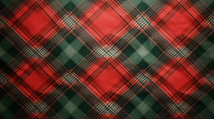 Red and green plaid pattern with intersecting stripes forming square shapes in a symmetrical arrangement.