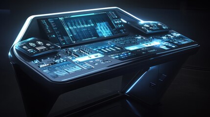 Leinwandbilder - Futuristic Control Panel with Blue Illuminated Interface