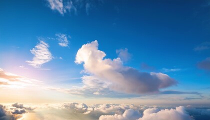 Sticker - beautiful blue sky and white fluffy group of clouds with sunrise in the morning natural background