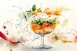© milanchikov - Una copa de ensalada con capas de verduras y crema, representada en un estilo artístico de acuarela.
