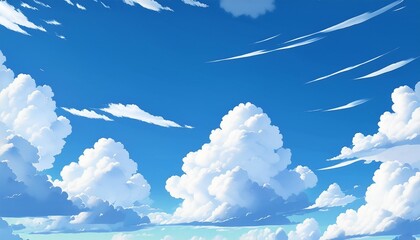 Sticker - a manga inspired drawing featuring a serene summer sky filled with fluffy cumulus and nimbus clouds