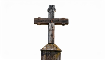 scary old grunge wooden cemetery cross isolated on white background