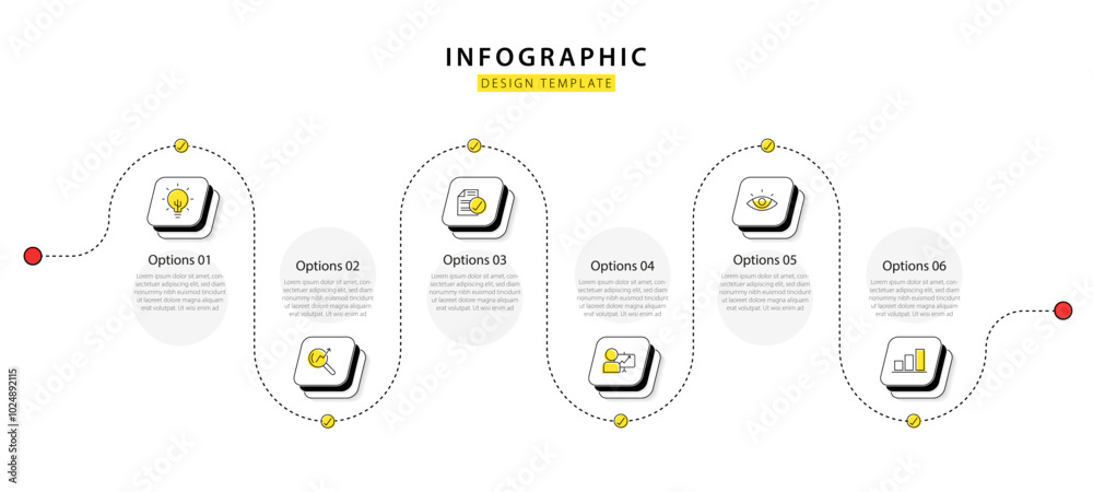 Timeline infographic template. 6 Step timeline journey, calendar Flat ...