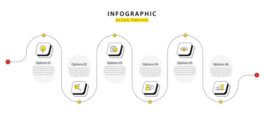Poster - Timeline infographic template. 6 Step timeline journey, calendar Flat simple infographics design template. presentation graph. Business concept with 6 options, vector illustration.