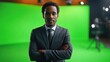 © Lion - A professional news anchor, broadcast on a green screen backdrop