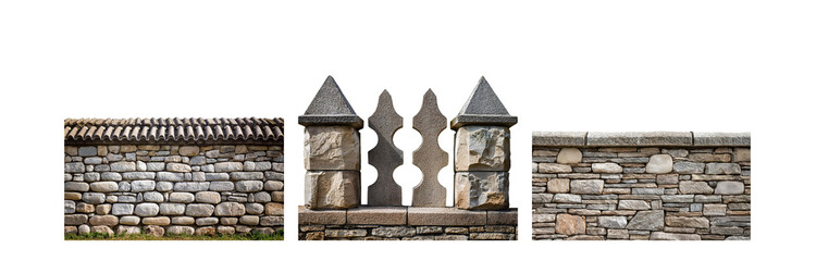 Poster - A stone wall with a gate featuring a pointed top and decorative elements.