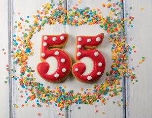 Decorated cookie, number 55, image for birthday or anniversary celebration